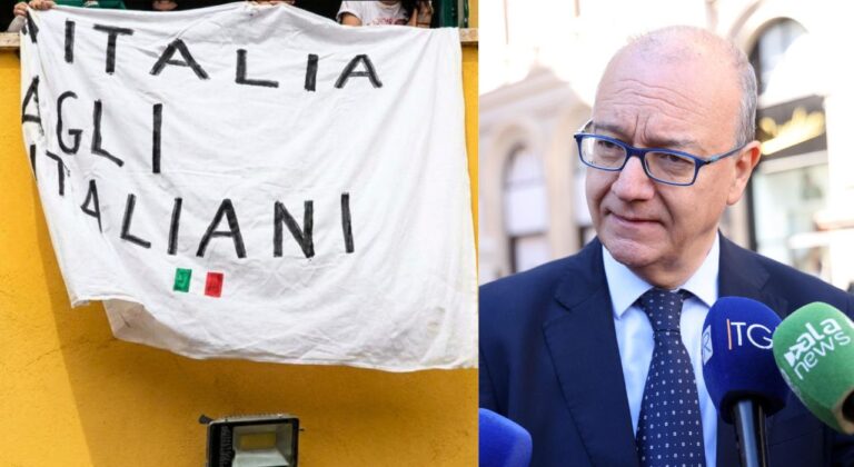 Il caso dello striscione “Italia agli italiani” al liceo di Cesena, Valditara: “Frase condivisibile”